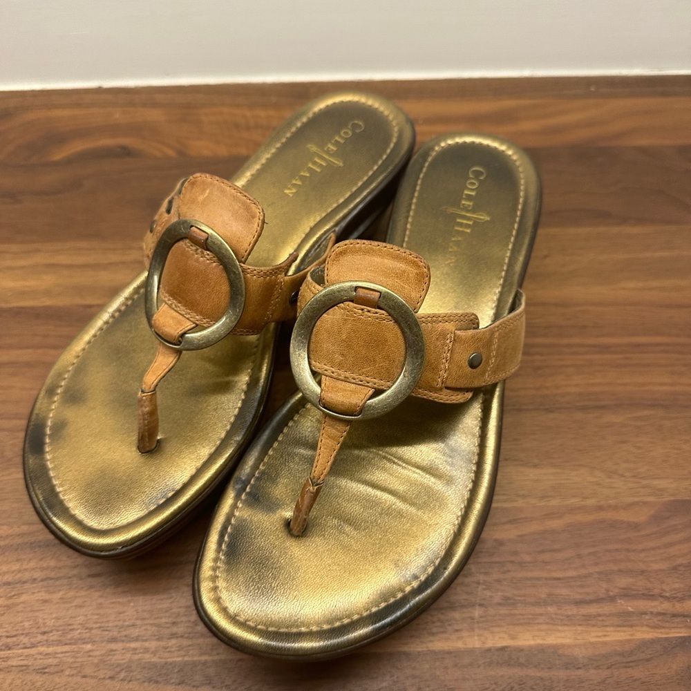 Cole Haan Women's Brown Sandals with Gold Accents
